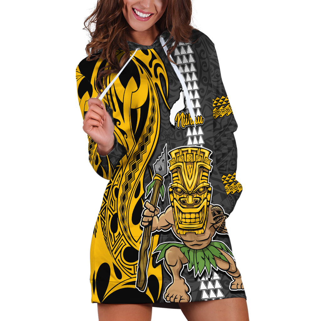 Hawaii Niihau Island Hoodie Dress Hawaiian Warrior and Kakau Symbols Abstract Tattoo LT03 Yellow - Polynesian Pride