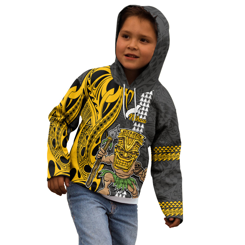 Hawaii Niihau Island Kid Hoodie Hawaiian Warrior and Kakau Symbols Abstract Tattoo LT03 - Polynesian Pride