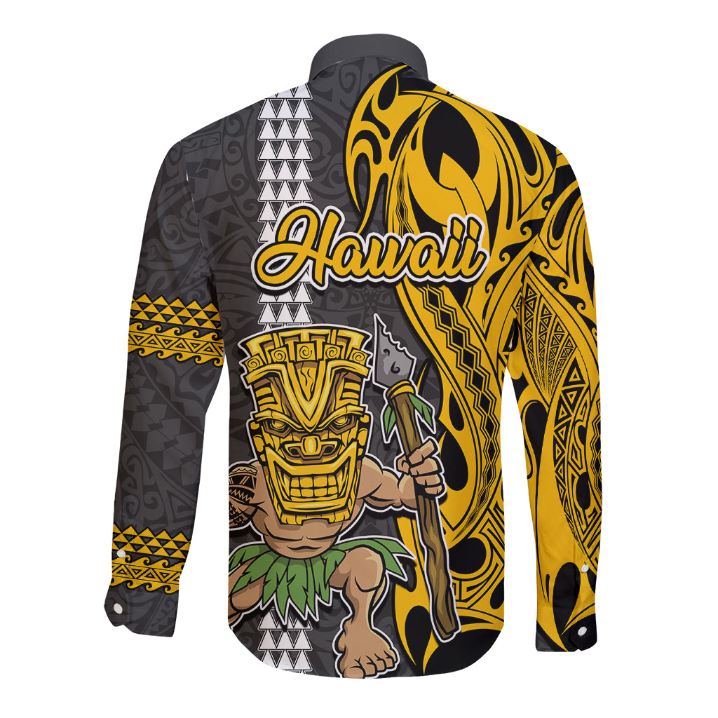 Hawaii Niihau Island Long Sleeve Button Shirt Hawaiian Warrior and Kakau Symbols Abstract Tattoo LT03 - Polynesian Pride