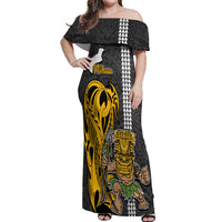 Hawaii Niihau Island Off Shoulder Maxi Dress Hawaiian Warrior and Kakau Symbols Abstract Tattoo LT03 Women Yellow - Polynesian Pride