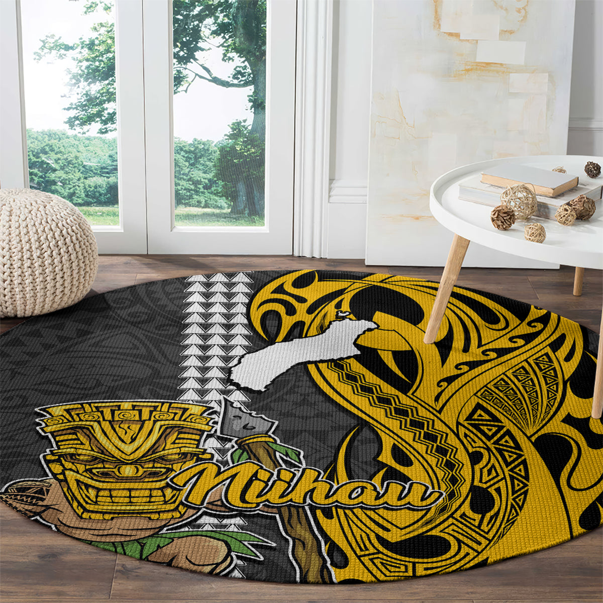 Hawaii Niihau Island Round Carpet Hawaiian Warrior and Kakau Symbols Abstract Tattoo LT03 - Polynesian Pride