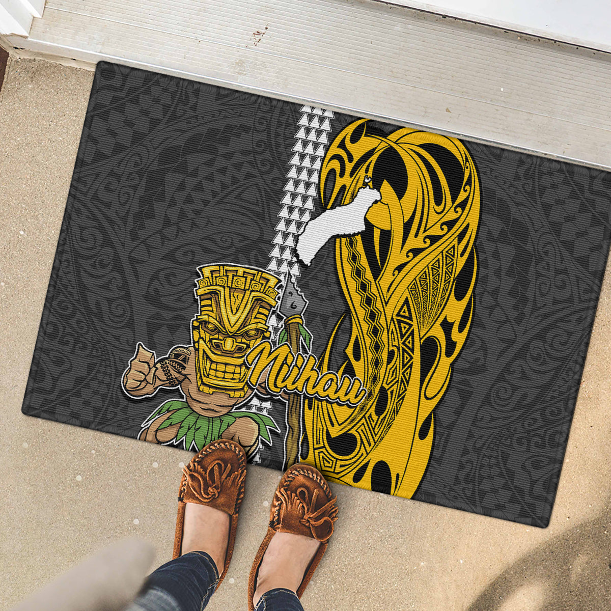 Hawaii Niihau Island Rubber Doormat Hawaiian Warrior and Kakau Symbols Abstract Tattoo LT03 - Polynesian Pride