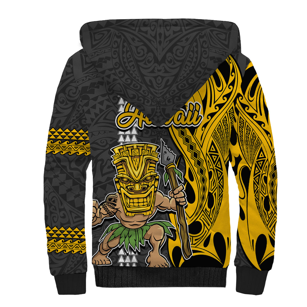 Hawaii Niihau Island Sherpa Hoodie Hawaiian Warrior and Kakau Symbols Abstract Tattoo LT03 - Polynesian Pride