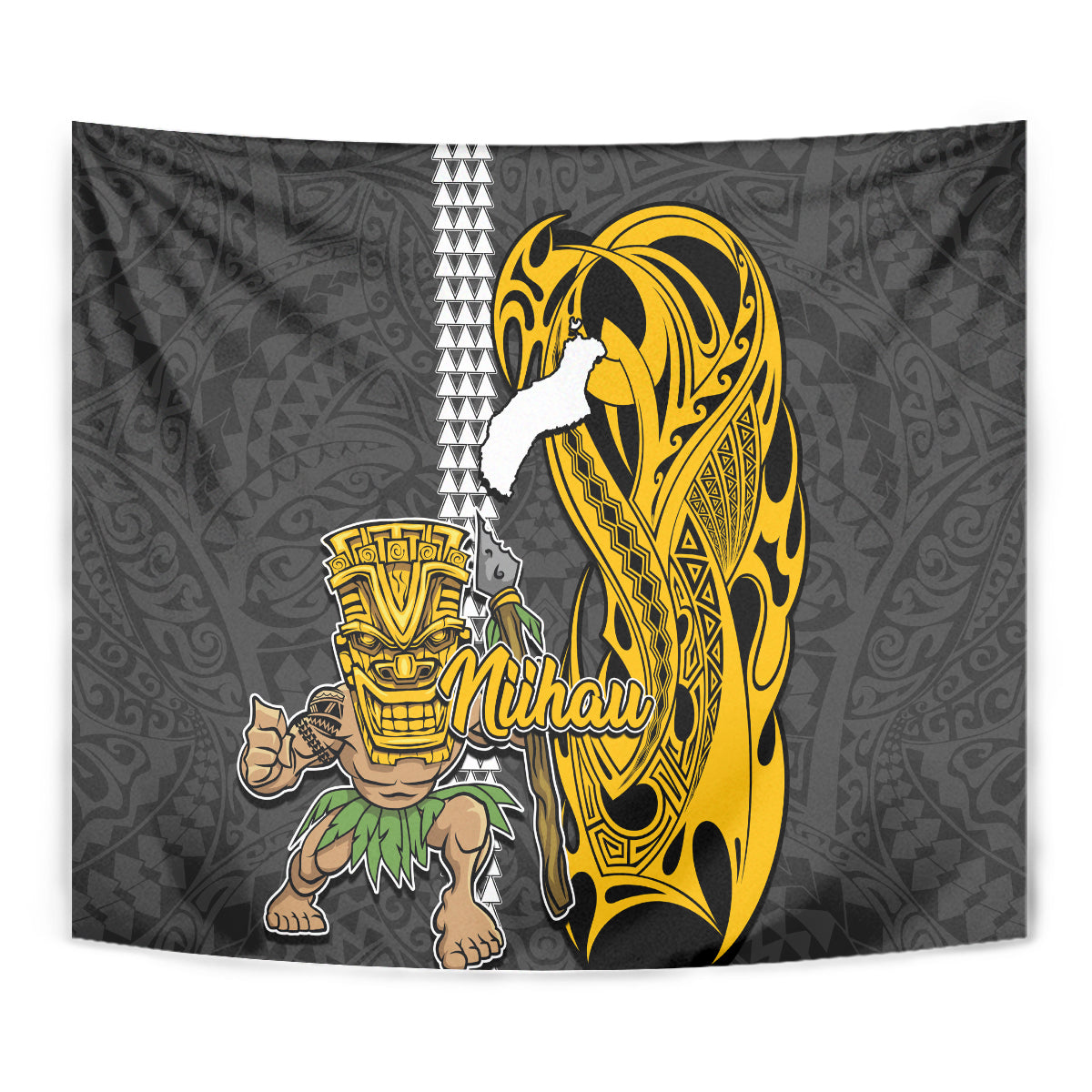 Hawaii Niihau Island Tapestry Hawaiian Warrior and Kakau Symbols Abstract Tattoo LT03 - Polynesian Pride