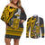 Custom Hawaii Niihau Island Couples Matching Off Shoulder Short Dress and Long Sleeve Button Shirts Hawaiian Warrior and Kakau Symbols Abstract Tattoo LT03 Yellow - Polynesian Pride