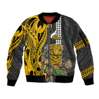 Custom Hawaii Niihau Island Sleeve Zip Bomber Jacket Hawaiian Warrior and Kakau Symbols Abstract Tattoo LT03 Unisex Yellow - Polynesian Pride