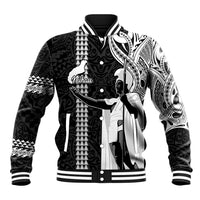Hawaii Niihau Island Baseball Jacket Hawaiian King and Kakau Symbols Abstract Shoulder Tattoo LT03 Unisex Black - Polynesian Pride