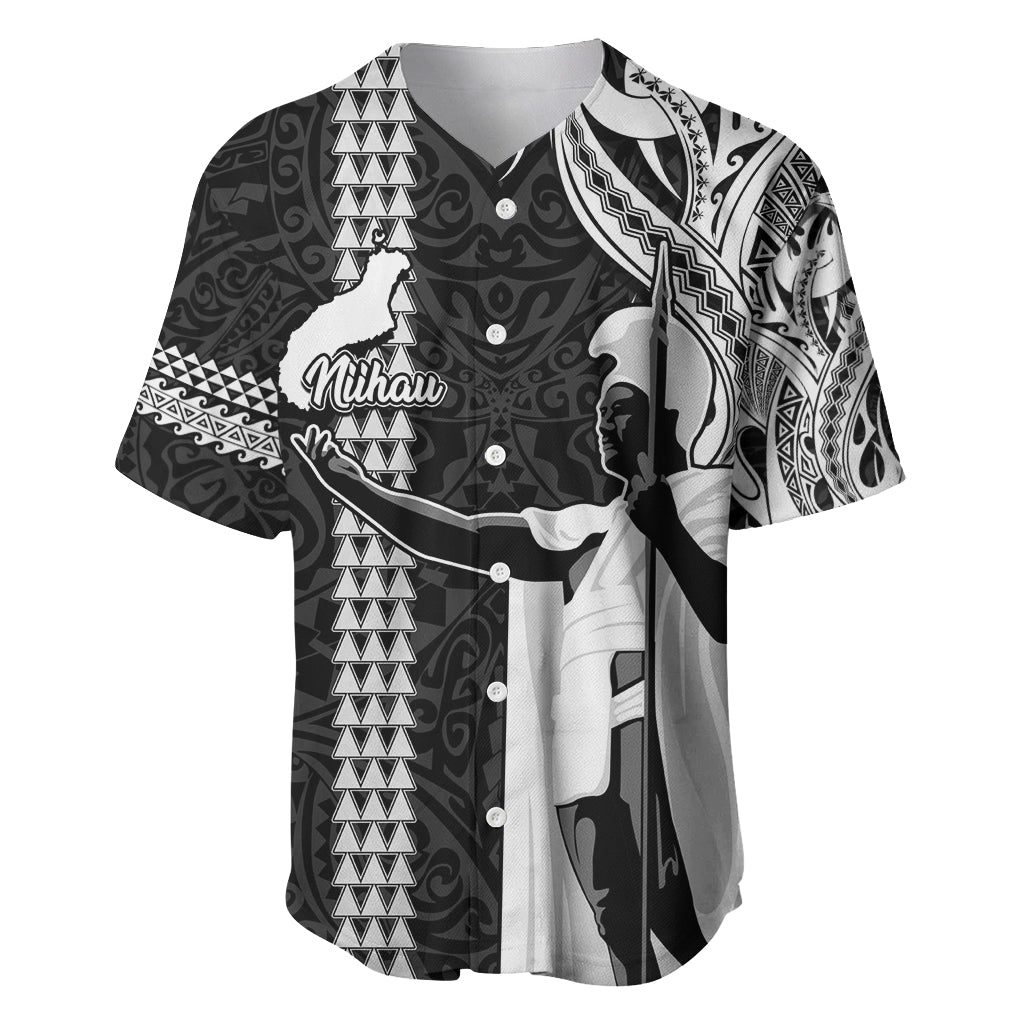 Custom Hawaii Niihau Island Baseball Jersey Hawaiian King and Kakau Symbols Abstract Shoulder Tattoo LT03 Black - Polynesian Pride
