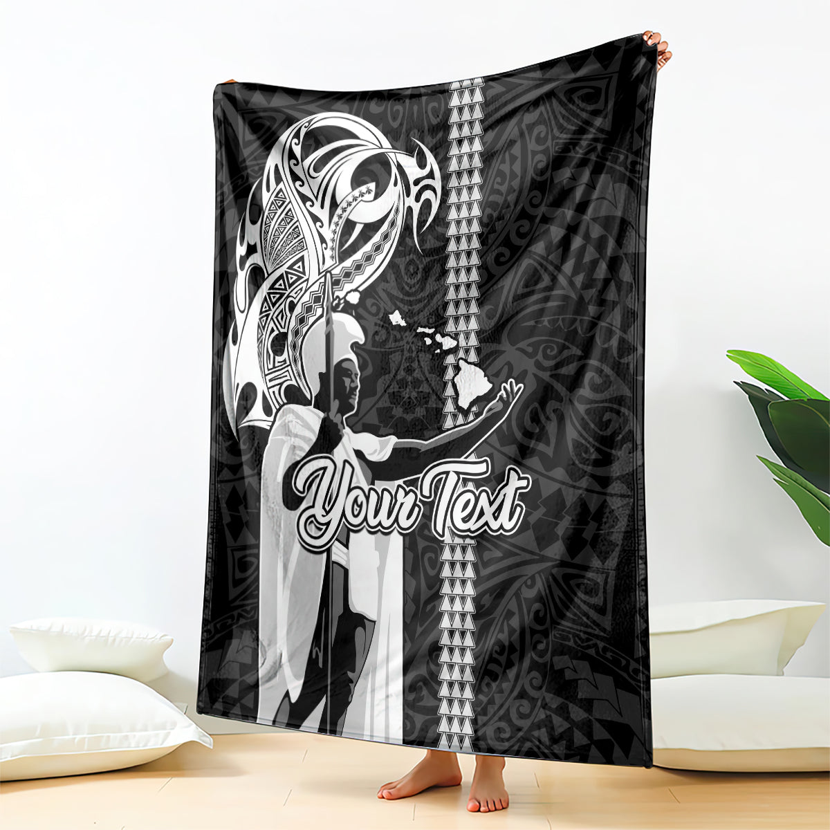 Custom Hawaii Niihau Island Blanket Hawaiian King and Kakau Symbols Abstract Shoulder Tattoo LT03 Black - Polynesian Pride