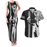 Custom Hawaii Niihau Island Couples Matching Tank Maxi Dress and Hawaiian Shirt Hawaiian King and Kakau Symbols Abstract Shoulder Tattoo LT03 Black - Polynesian Pride