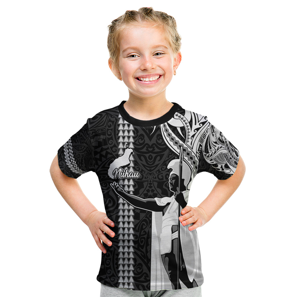 Custom Hawaii Niihau Island Kid T Shirt Hawaiian King and Kakau Symbols Abstract Shoulder Tattoo LT03 Black - Polynesian Pride