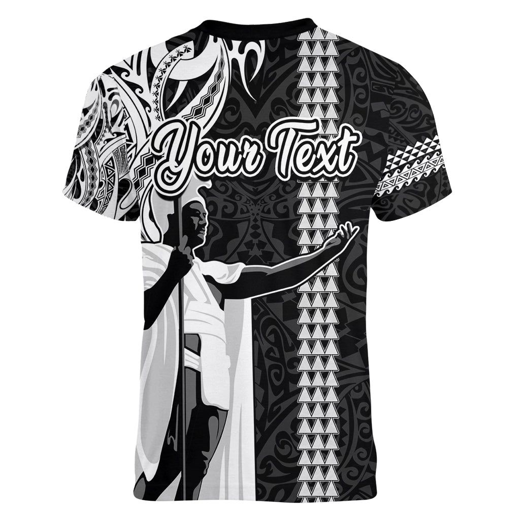 Custom Hawaii Niihau Island Women V Neck T Shirt Hawaiian King and Kakau Symbols Abstract Shoulder Tattoo LT03 - Polynesian Pride