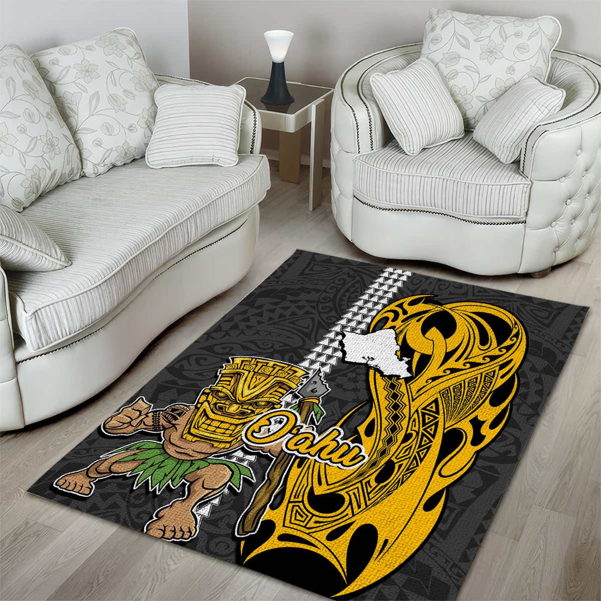 Hawaii Oahu Island Area Rug Hawaiian Warrior and Kakau Symbols Abstract Tattoo LT03 - Polynesian Pride