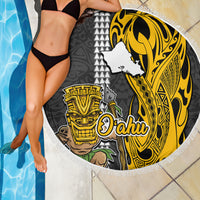 Hawaii Oahu Island Beach Blanket Hawaiian Warrior and Kakau Symbols Abstract Tattoo LT03 - Wonder Print Shop