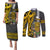 Hawaii Oahu Island Couples Matching Puletasi Dress and Long Sleeve Button Shirts Hawaiian Warrior and Kakau Symbols Abstract Tattoo LT03 Yellow - Polynesian Pride