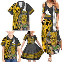 Hawaii Oahu Island Family Matching Summer Maxi Dress and Hawaiian Shirt Hawaiian Warrior and Kakau Symbols Abstract Tattoo LT03 - Polynesian Pride