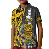 Hawaii Oahu Island Kid Polo Shirt Hawaiian Warrior and Kakau Symbols Abstract Tattoo LT03 Kid Yellow - Polynesian Pride
