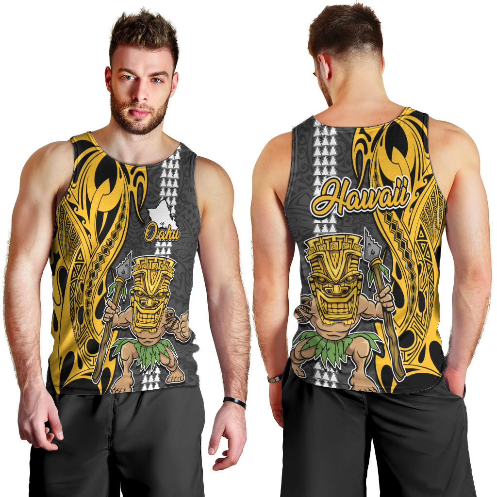Hawaii Oahu Island Men Tank Top Hawaiian Warrior and Kakau Symbols Abstract Tattoo LT03 - Polynesian Pride