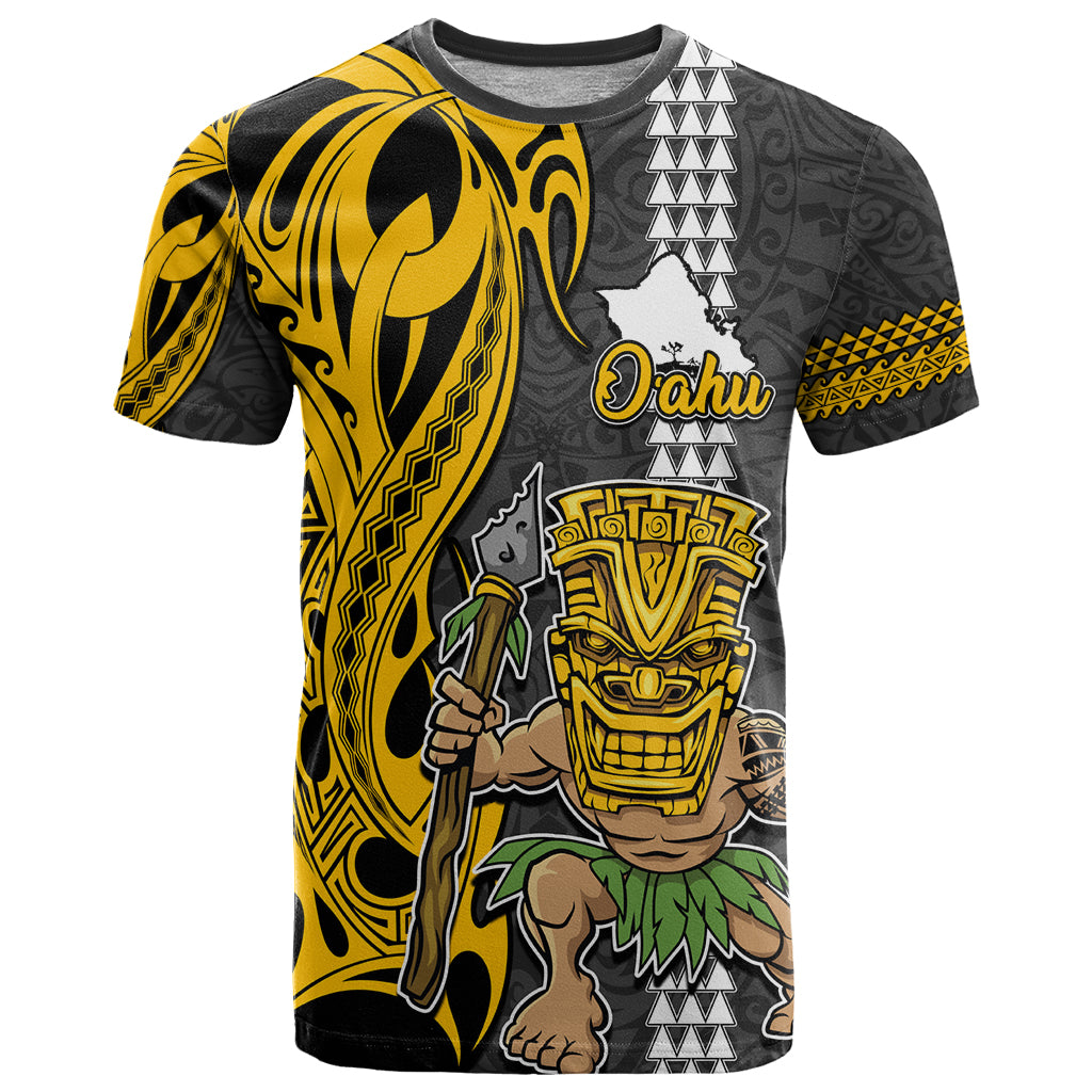 Hawaii Oahu Island T Shirt Hawaiian Warrior and Kakau Symbols Abstract Tattoo LT03 Yellow - Polynesian Pride