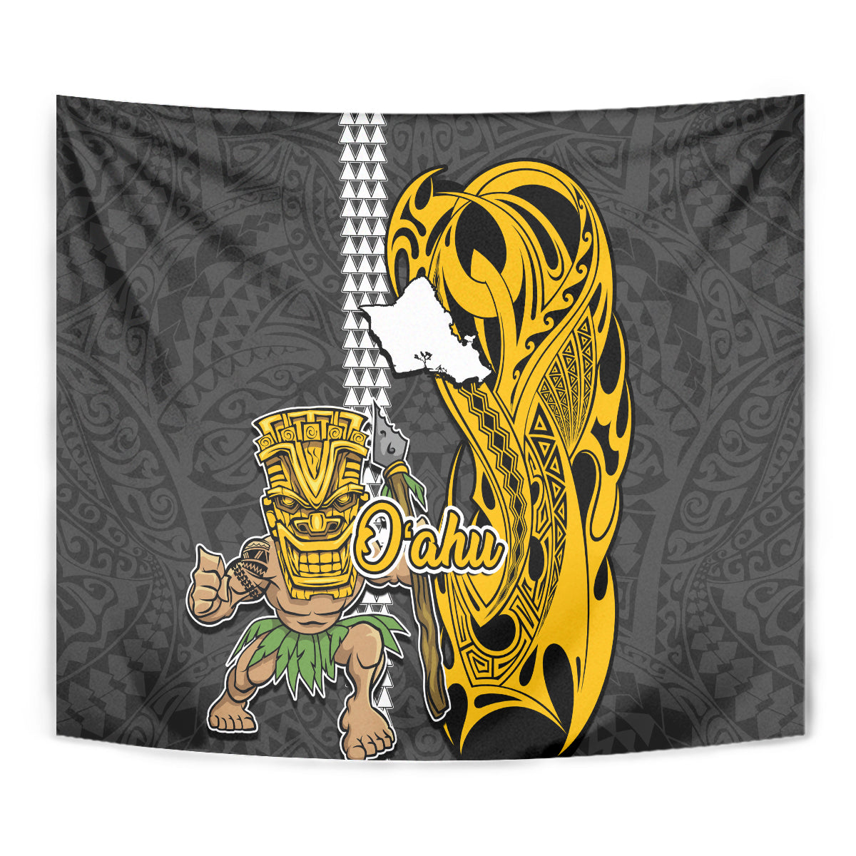 Hawaii Oahu Island Tapestry Hawaiian Warrior and Kakau Symbols Abstract Tattoo LT03 - Polynesian Pride