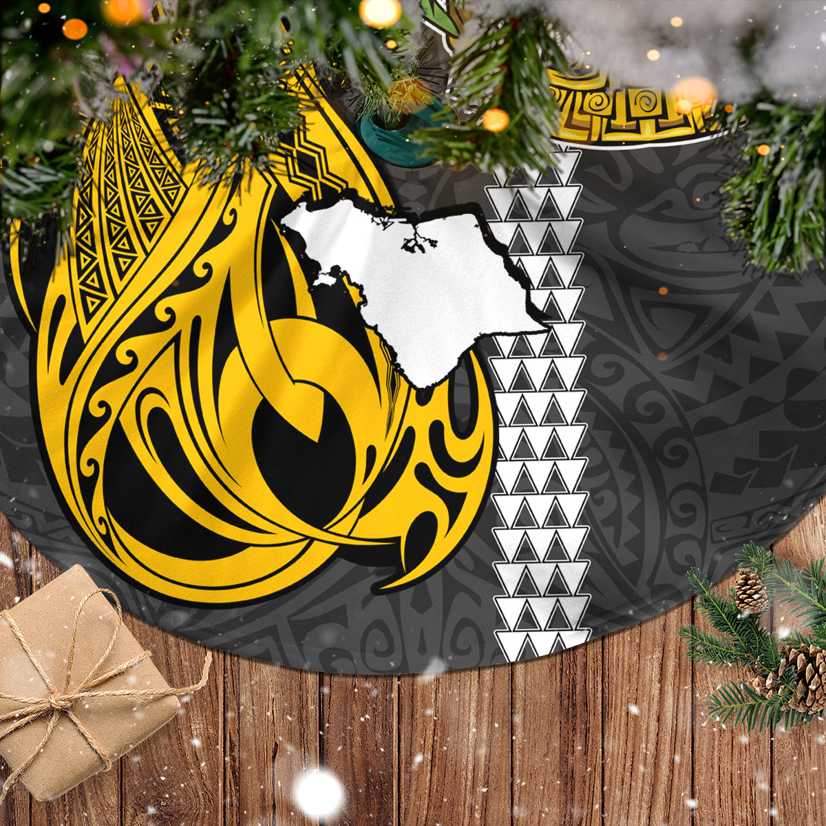 Hawaii Oahu Island Tree Skirt Hawaiian Warrior and Kakau Symbols Abstract Tattoo LT03 - Polynesian Pride