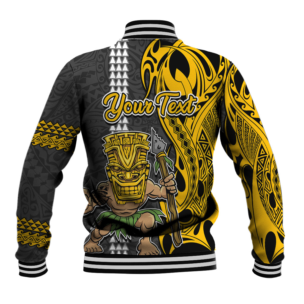 Custom Hawaii Oahu Island Baseball Jacket Hawaiian Warrior and Kakau Symbols Abstract Tattoo LT03 - Polynesian Pride