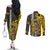 Custom Hawaii Oahu Island Couples Matching Off The Shoulder Long Sleeve Dress and Long Sleeve Button Shirts Hawaiian Warrior and Kakau Symbols Abstract Tattoo LT03 - Polynesian Pride
