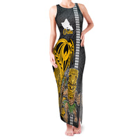 Custom Hawaii Oahu Island Family Matching Tank Maxi Dress and Hawaiian Shirt Hawaiian Warrior and Kakau Symbols Abstract Tattoo LT03 Mom's Dress Yellow - Polynesian Pride