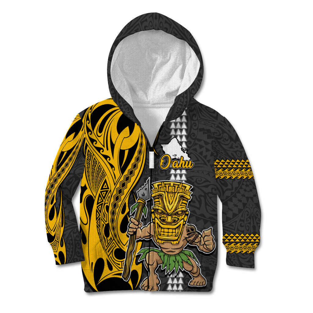 Custom Hawaii Oahu Island Kid Hoodie Hawaiian Warrior and Kakau Symbols Abstract Tattoo LT03 - Polynesian Pride