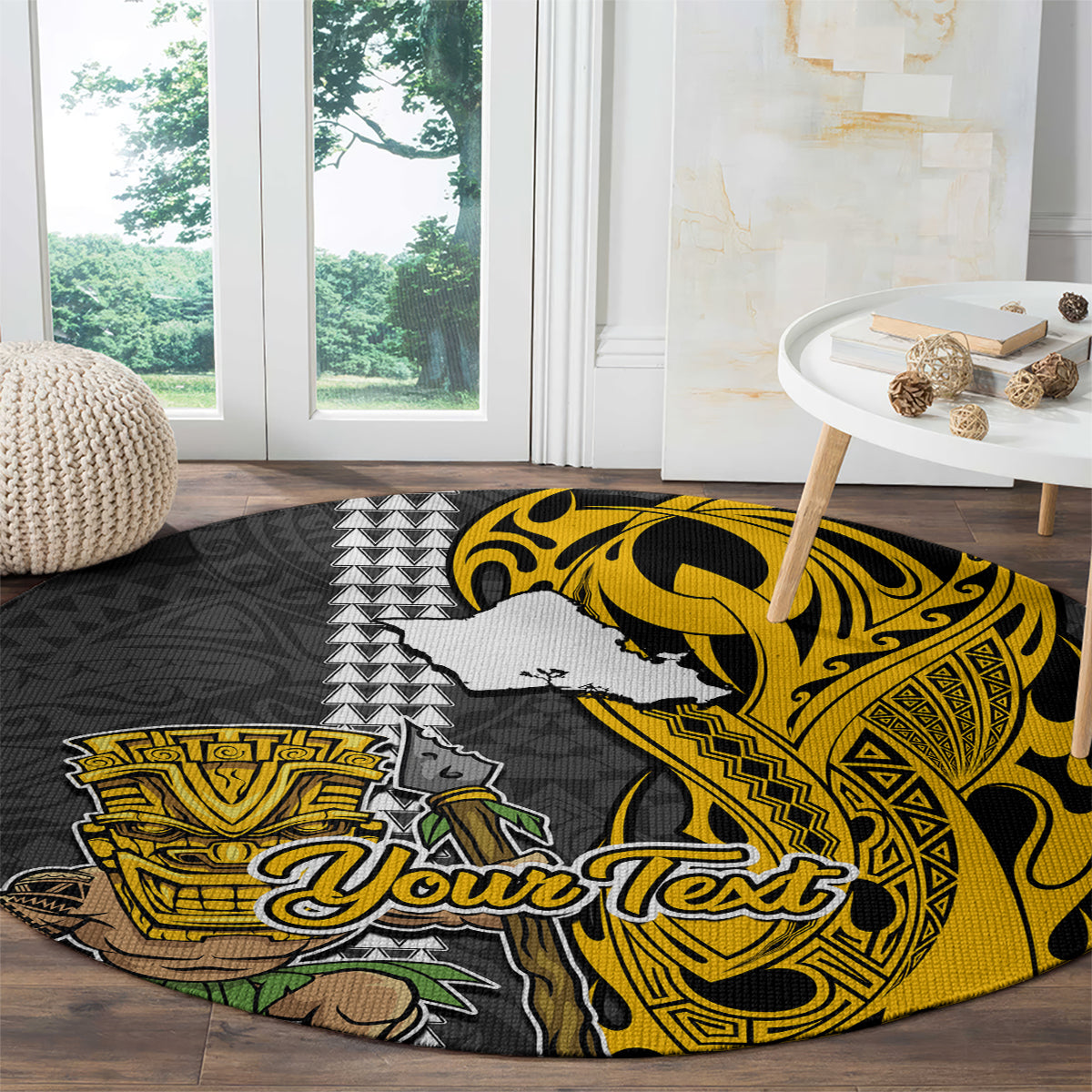 Custom Hawaii Oahu Island Round Carpet Hawaiian Warrior and Kakau Symbols Abstract Tattoo LT03 - Polynesian Pride