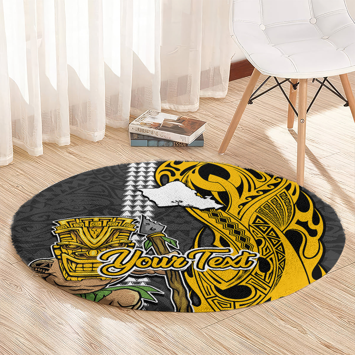 Custom Hawaii Oahu Island Round Carpet Hawaiian Warrior and Kakau Symbols Abstract Tattoo LT03 - Polynesian Pride