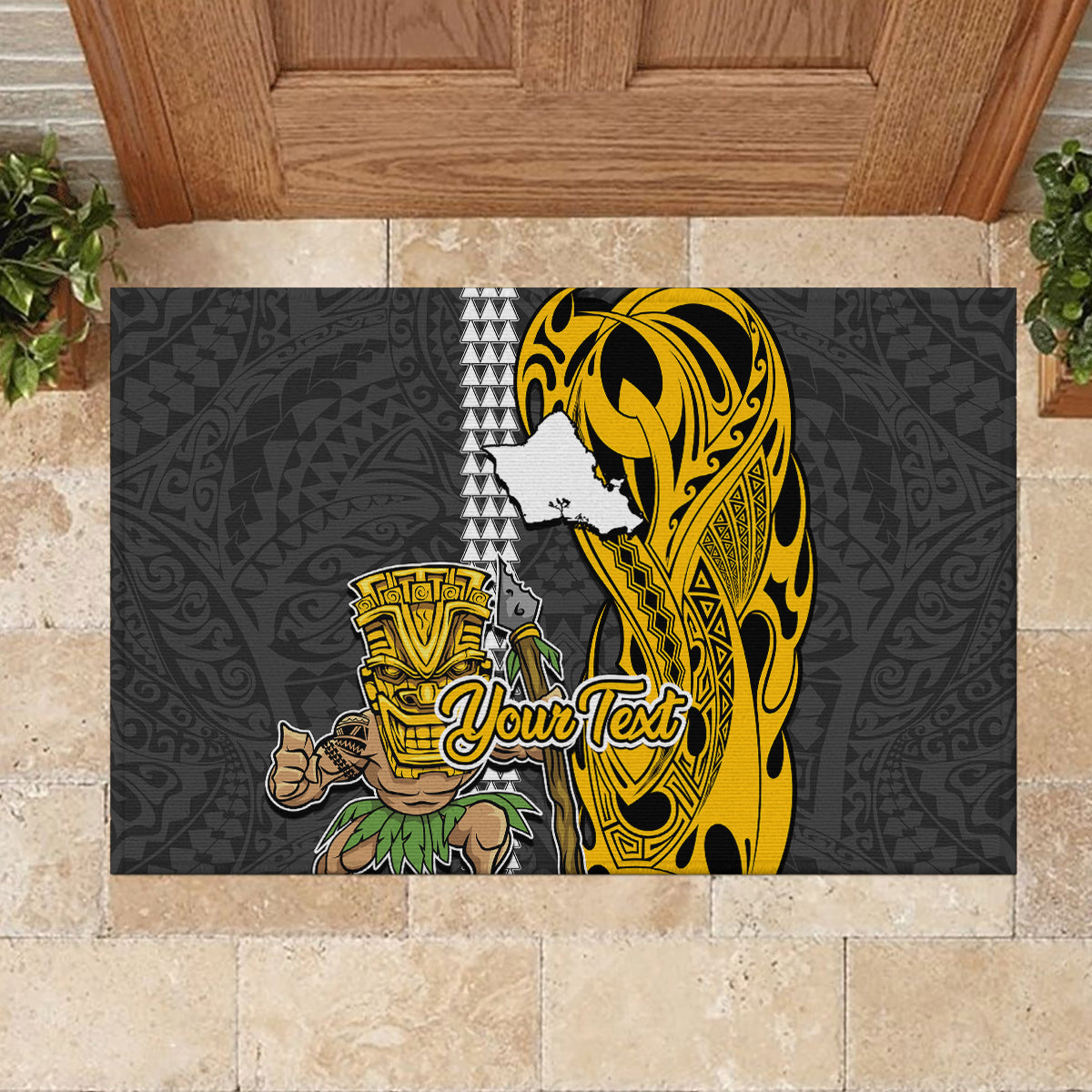 Custom Hawaii Oahu Island Rubber Doormat Hawaiian Warrior and Kakau Symbols Abstract Tattoo LT03 - Polynesian Pride