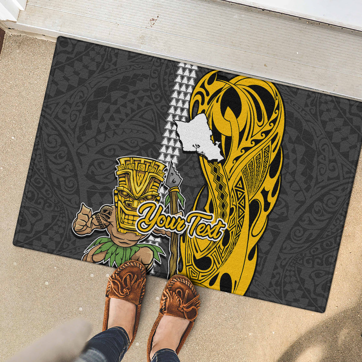 Custom Hawaii Oahu Island Rubber Doormat Hawaiian Warrior and Kakau Symbols Abstract Tattoo LT03 - Polynesian Pride