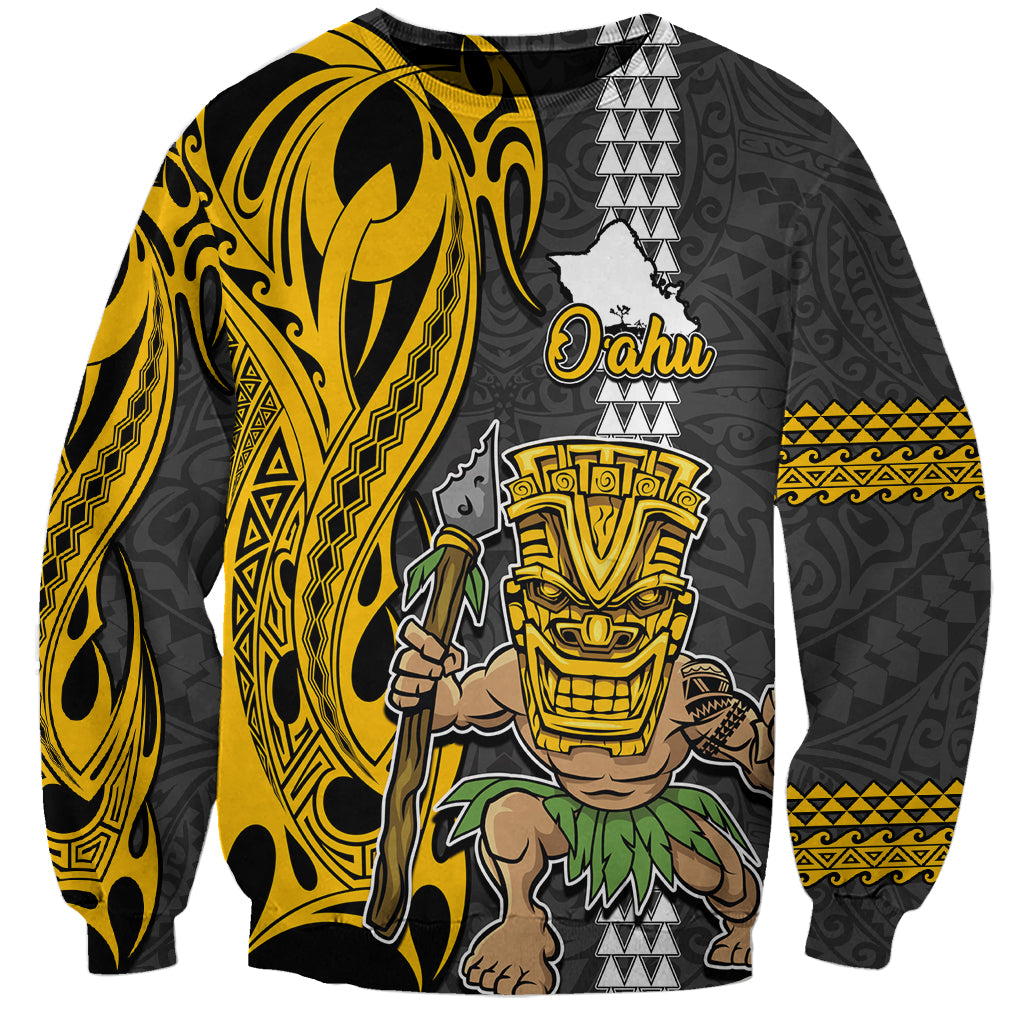 Custom Hawaii Oahu Island Sweatshirt Hawaiian Warrior and Kakau Symbols Abstract Tattoo LT03 Unisex Yellow - Polynesian Pride