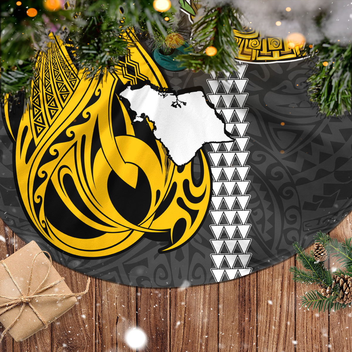 Custom Hawaii Oahu Island Tree Skirt Hawaiian Warrior and Kakau Symbols Abstract Tattoo LT03 - Polynesian Pride