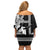 Hawaii Oahu Island Off Shoulder Short Dress Hawaiian King and Kakau Symbols Abstract Shoulder Tattoo LT03 - Polynesian Pride