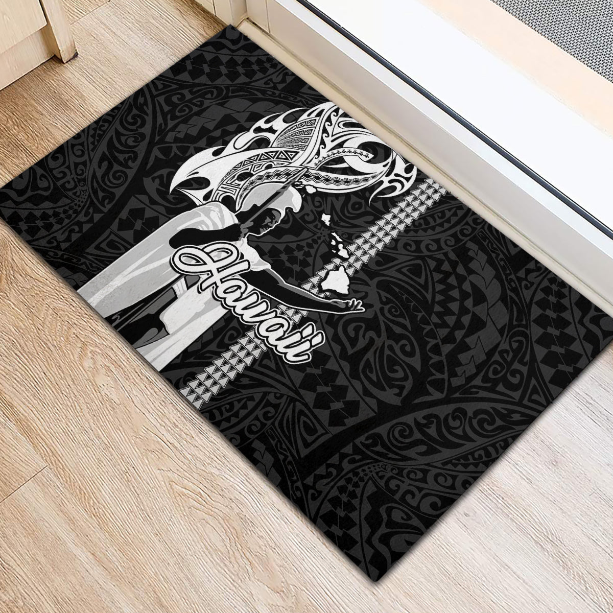 Hawaii Oahu Island Rubber Doormat Hawaiian King and Kakau Symbols Abstract Shoulder Tattoo LT03 - Polynesian Pride
