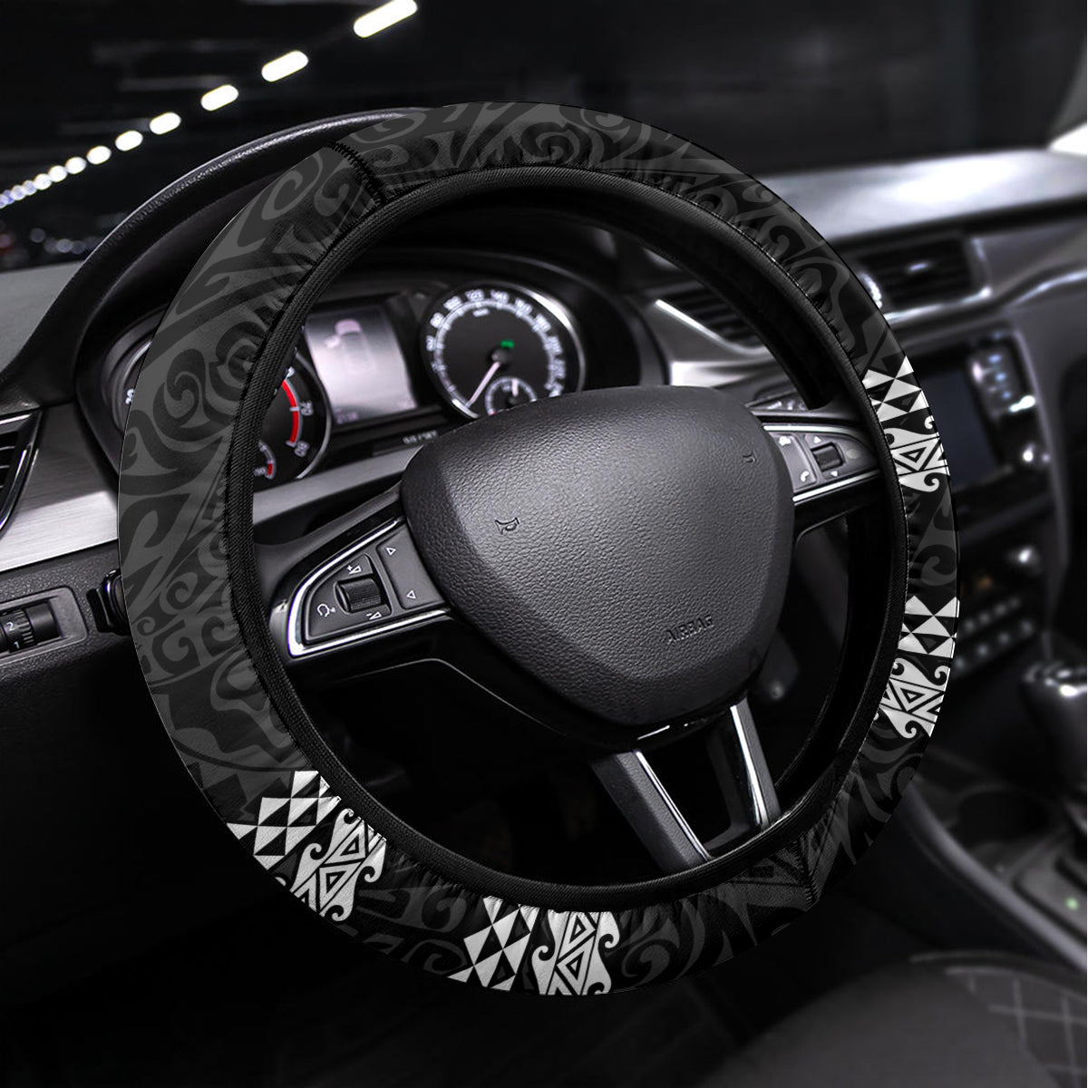 Hawaii Oahu Island Steering Wheel Cover Hawaiian King and Kakau Symbols Abstract Shoulder Tattoo