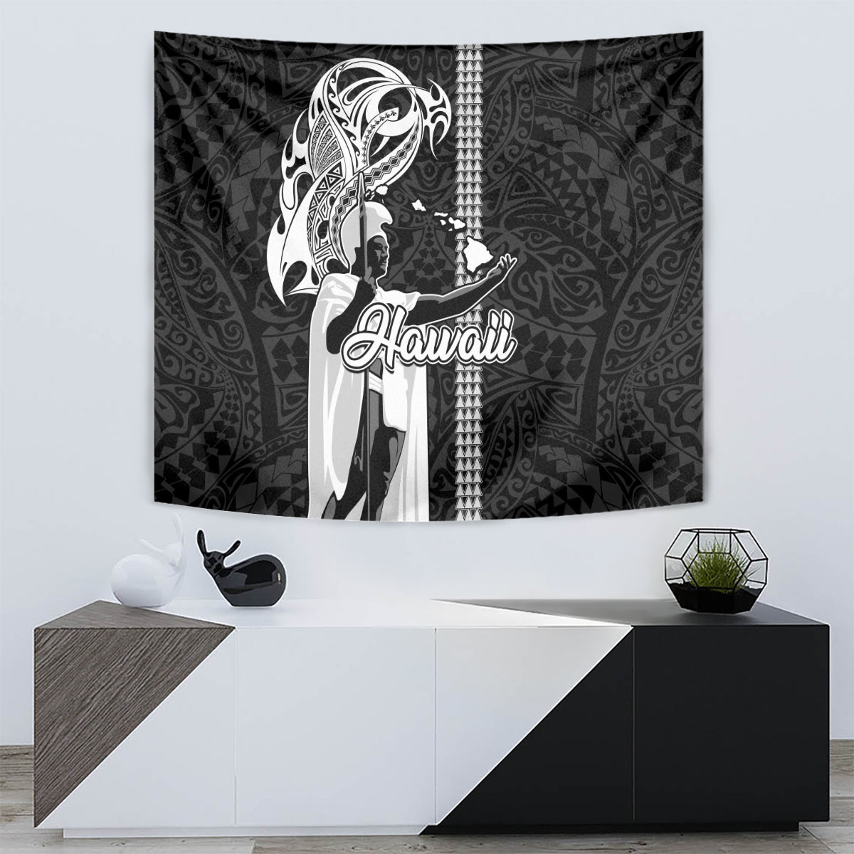 Hawaii Oahu Island Tapestry Hawaiian King and Kakau Symbols Abstract Shoulder Tattoo LT03 - Polynesian Pride