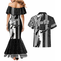 Custom Hawaii Oahu Island Couples Matching Mermaid Dress and Hawaiian Shirt Hawaiian King and Kakau Symbols Abstract Shoulder Tattoo LT03 - Polynesian Pride