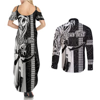 Custom Hawaii Oahu Island Couples Matching Summer Maxi Dress and Long Sleeve Button Shirts Hawaiian King and Kakau Symbols Abstract Shoulder Tattoo LT03 - Polynesian Pride