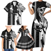 Custom Hawaii Oahu Island Family Matching Short Sleeve Bodycon Dress and Hawaiian Shirt Hawaiian King and Kakau Symbols Abstract Shoulder Tattoo LT03 - Polynesian Pride