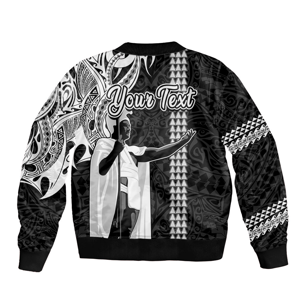 Custom Hawaii Oahu Island Sleeve Zip Bomber Jacket Hawaiian King and Kakau Symbols Abstract Shoulder Tattoo LT03 - Polynesian Pride