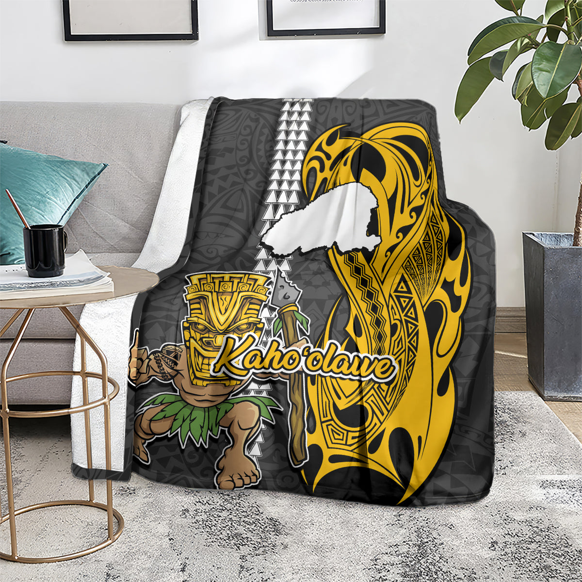 Hawaii Kahoolawe Island Blanket Hawaiian Warrior and Kakau Symbols Abstract Tattoo LT03 - Polynesian Pride