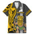 Hawaii Kahoolawe Island Family Matching Mermaid Dress and Hawaiian Shirt Hawaiian Warrior and Kakau Symbols Abstract Tattoo LT03 Dad's Shirt - Short Sleeve Yellow - Polynesian Pride