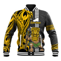 Custom Hawaii Kahoolawe Island Baseball Jacket Hawaiian Warrior and Kakau Symbols Abstract Tattoo LT03 Unisex Yellow - Polynesian Pride