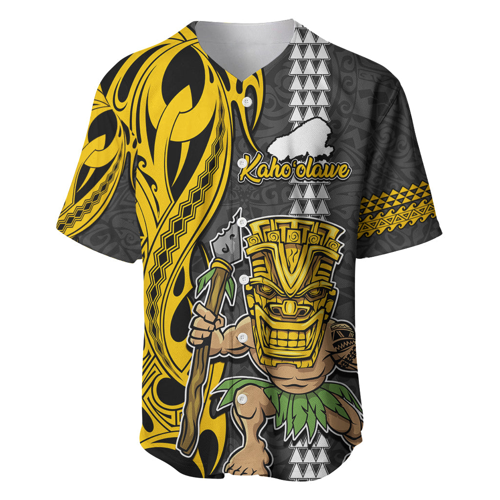 Custom Hawaii Kahoolawe Island Baseball Jersey Hawaiian Warrior and Kakau Symbols Abstract Tattoo LT03 Yellow - Polynesian Pride