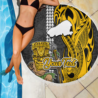 Custom Hawaii Kahoolawe Island Beach Blanket Hawaiian Warrior and Kakau Symbols Abstract Tattoo LT03 - Wonder Print Shop