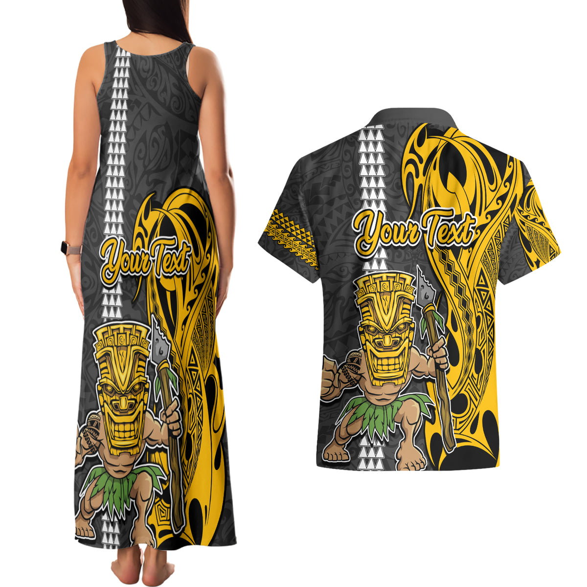 Custom Hawaii Kahoolawe Island Couples Matching Tank Maxi Dress and Hawaiian Shirt Hawaiian Warrior and Kakau Symbols Abstract Tattoo LT03 - Polynesian Pride