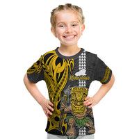 Custom Hawaii Kahoolawe Island Kid T Shirt Hawaiian Warrior and Kakau Symbols Abstract Tattoo LT03 Yellow - Polynesian Pride
